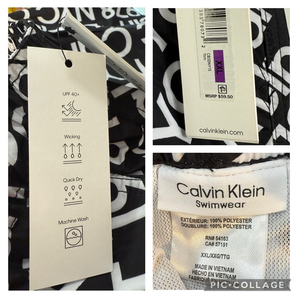 NWT Calvin Klein Swimwear Black White Logo Print Swim Trunks Mens XXL Beach - Picture 7 of 10